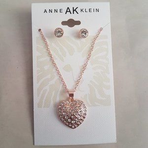 Anne Klein Stud Earrings, Heart Pendent Necklace